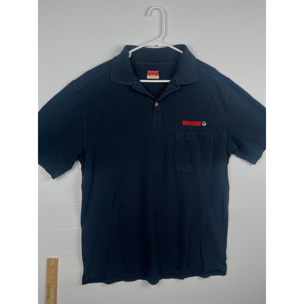 Wolverine Polo Shirt Mens Large Short Sleeve Pocket Logo Pique Cotton Navy Blue